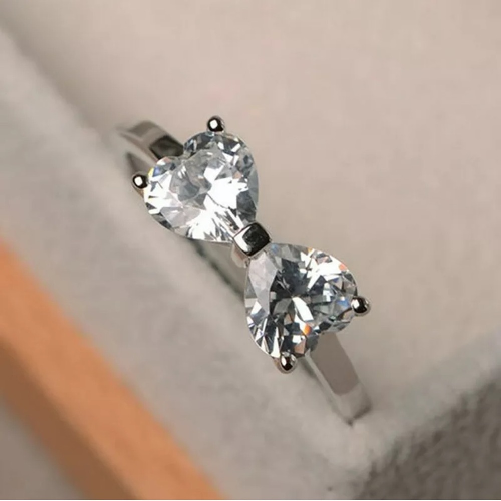 Heart To Heart Rings 925 Silver  White Sapphire - Picture 2 of 4